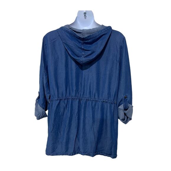 Simply Emma Plus Denim Tencel Full Zip Hooded Utility Jacket Women's Size 3X - Picture 3 of 15